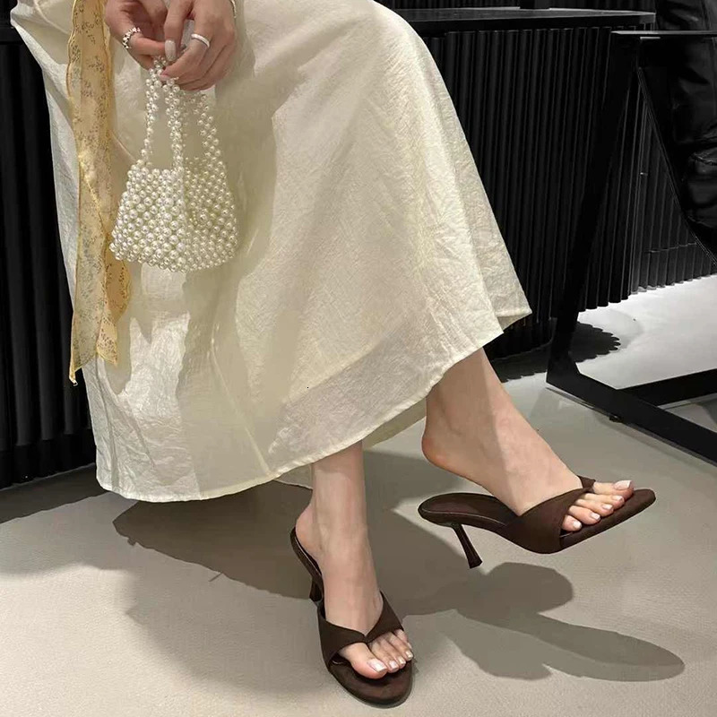 Summer Women Clip Toe High Heel Slippers Fashion Dress Slide Ladies Outdoor Evening Party Sandalias 260208