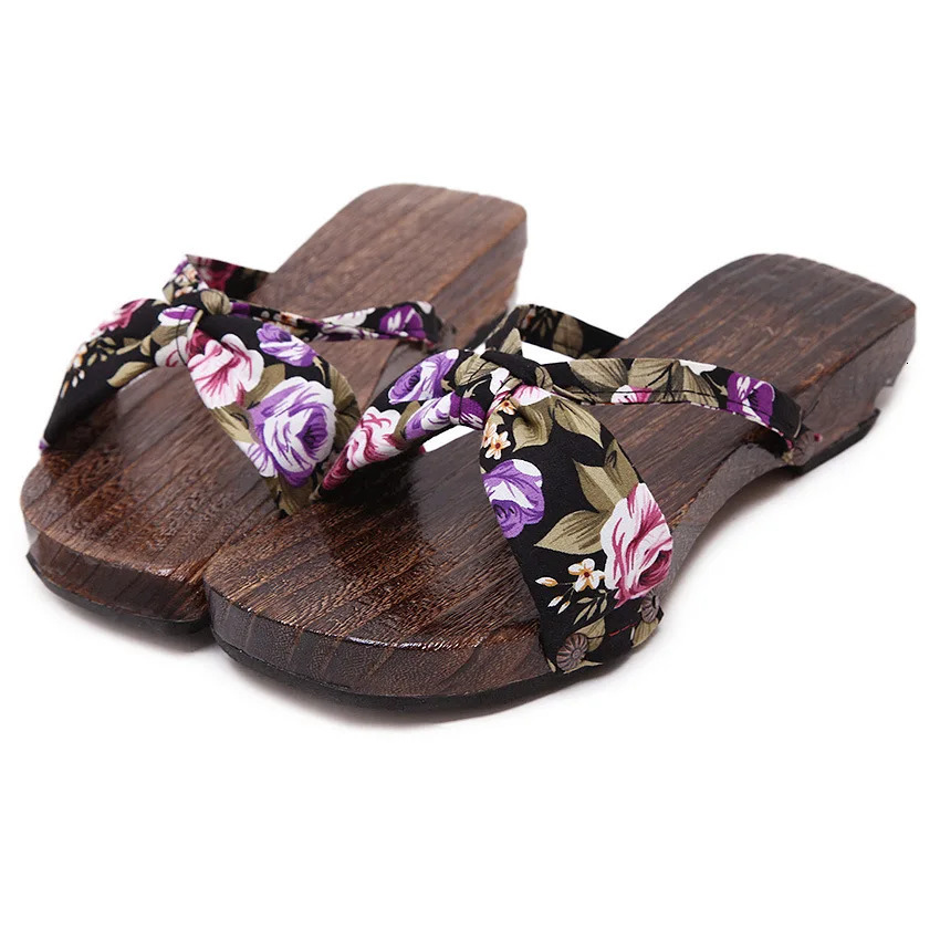 Women Wooden Clogs Chinese Ethnic Style Flower Slippers Geta Sandals Kimono Cosplay Flip Flop Shoes Oriental 260208