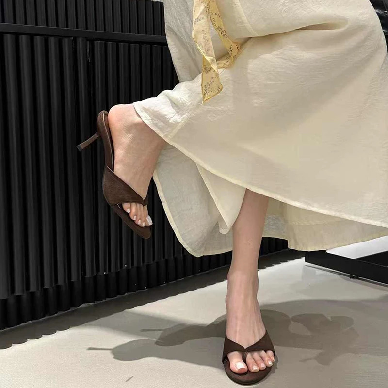 Summer Women Clip Toe High Heel Slippers Fashion Dress Slide Ladies Outdoor Evening Party Sandalias 260208