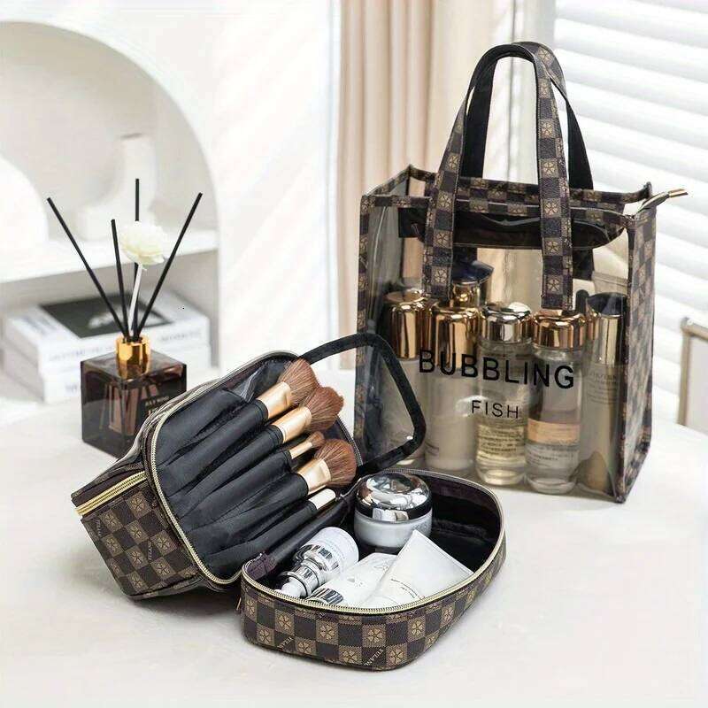 Checkered Simple and Exquisite Handbag Portable Mini Travel Makeup Storage Toilet Bag Y260206