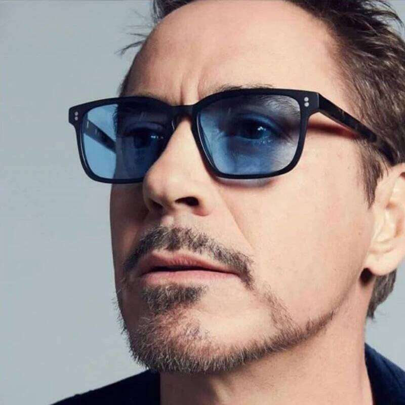 New Ins Popular Rectangle Sunglasses Men Blue Lens Brand Designer Fashion Iron Man Glasses Vintage Oculos De Sol Masculino Y260207
