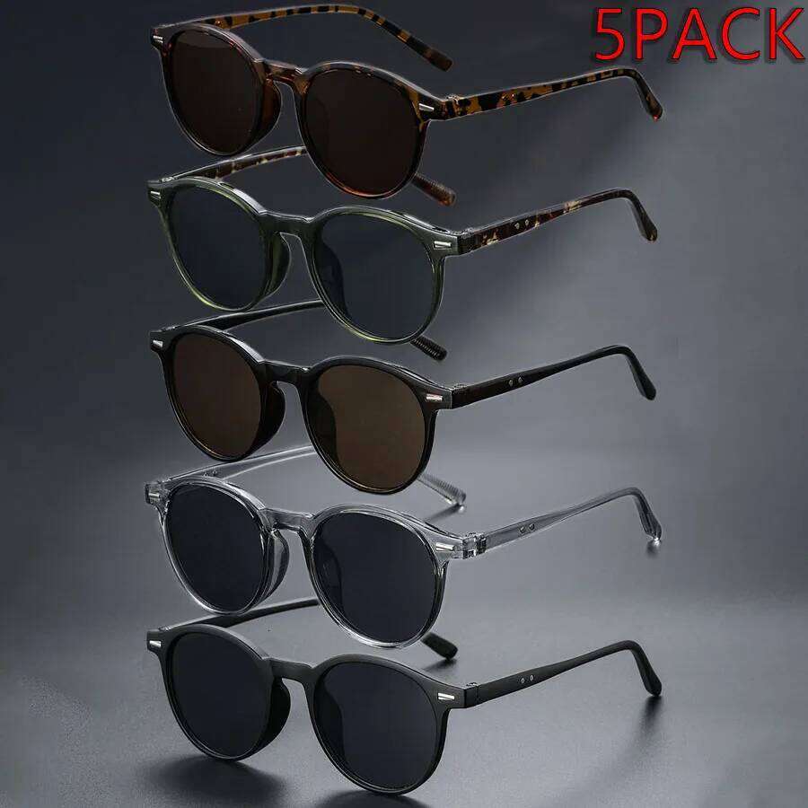 5-pack Retro Solid Color Stylish Round-Framed Glasses, Unisex, Suitable for Driving, Vacation, Street Photography, and Gifting Y260207