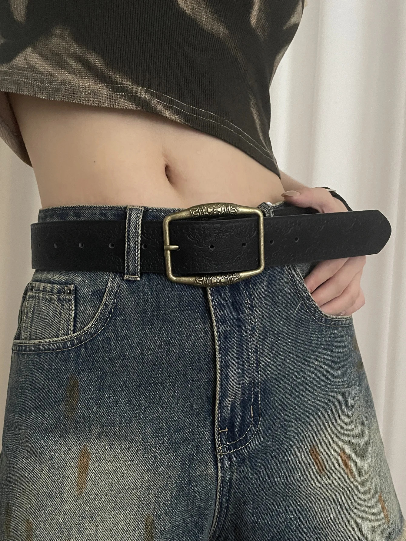 1pcWomen Western Belt Vintage Metal Buckle Leather Belts Country Cowboy Cowgirl Belt for Jeans 260124
