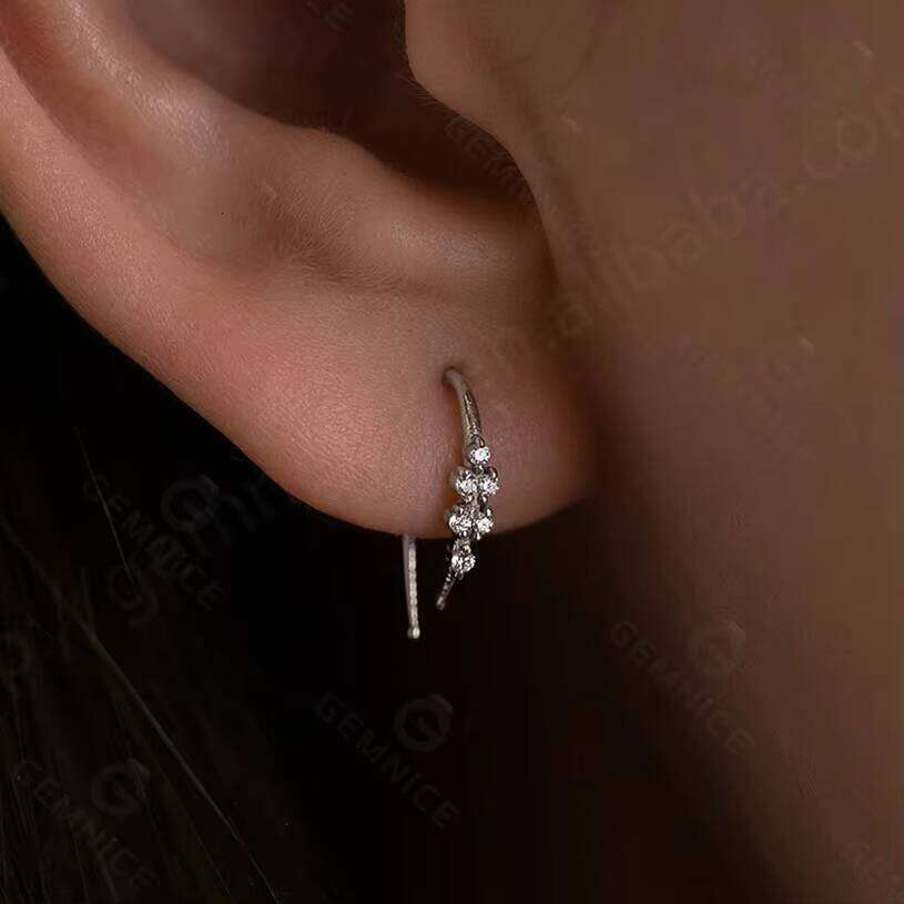 Gemnel Statement 925 Sterling Silver Cluster Diamond Threader Stud Earring