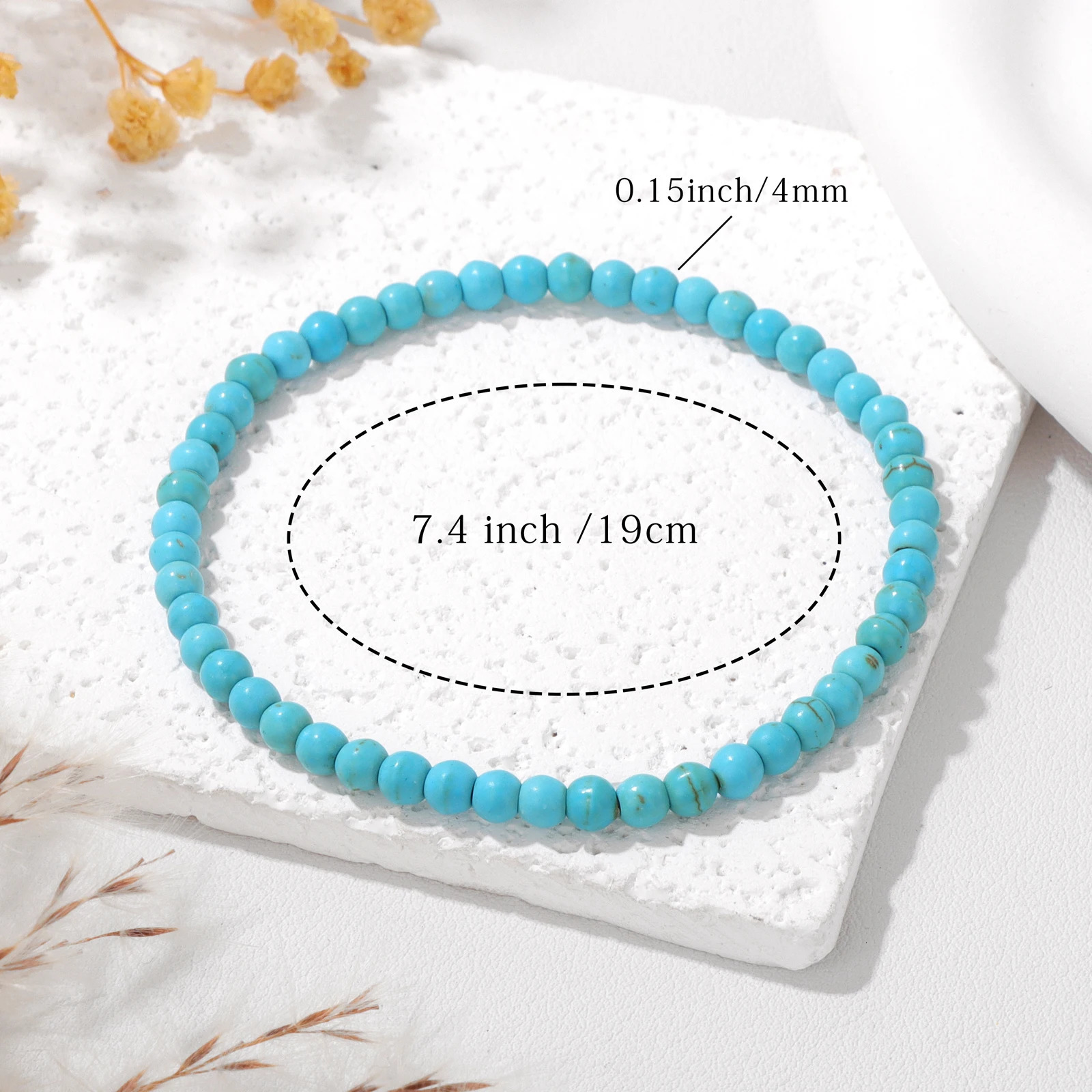 468mm Natural Blue Turquoises Beads Bracelet Smooth Round Beaded Bracelets with Card for Women Men Elastic Bangle 260130