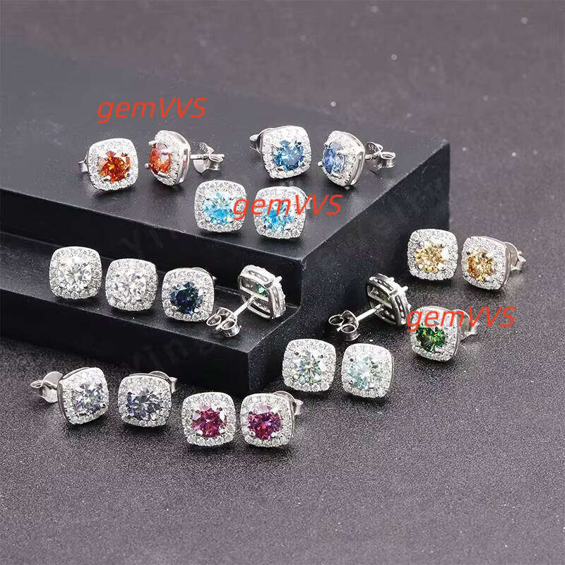 Hot Selling Custom YT 10K/14K/18K Fine Jewelry 925 Sterling Silver Trendy Cushion VVS Moissanite 2Ct 8Mm Stud Earrings