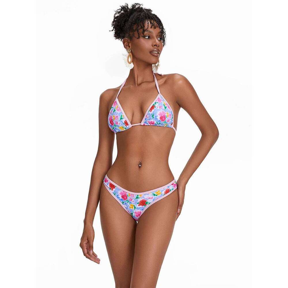 Women s High Waisted Swimsuits Ruffle Off Shoulder Bikini Set Floral Print Two Piece Bathing Suits for Summer Beach C260207