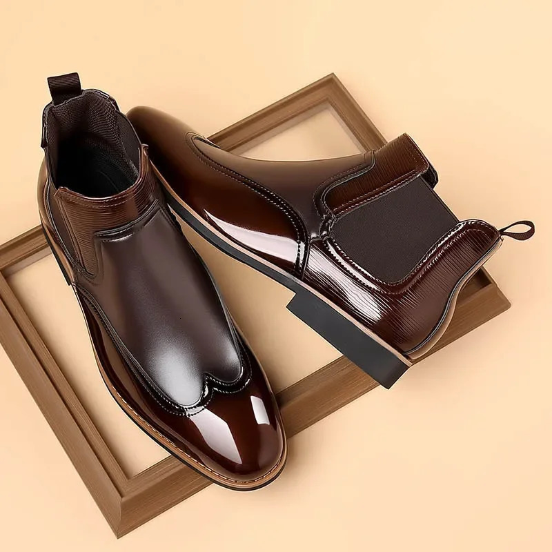Mens Chelsea Boots Brown Fashion Business Casual Shoes British Style Street Party Wear Classic Ankle for Men 260208