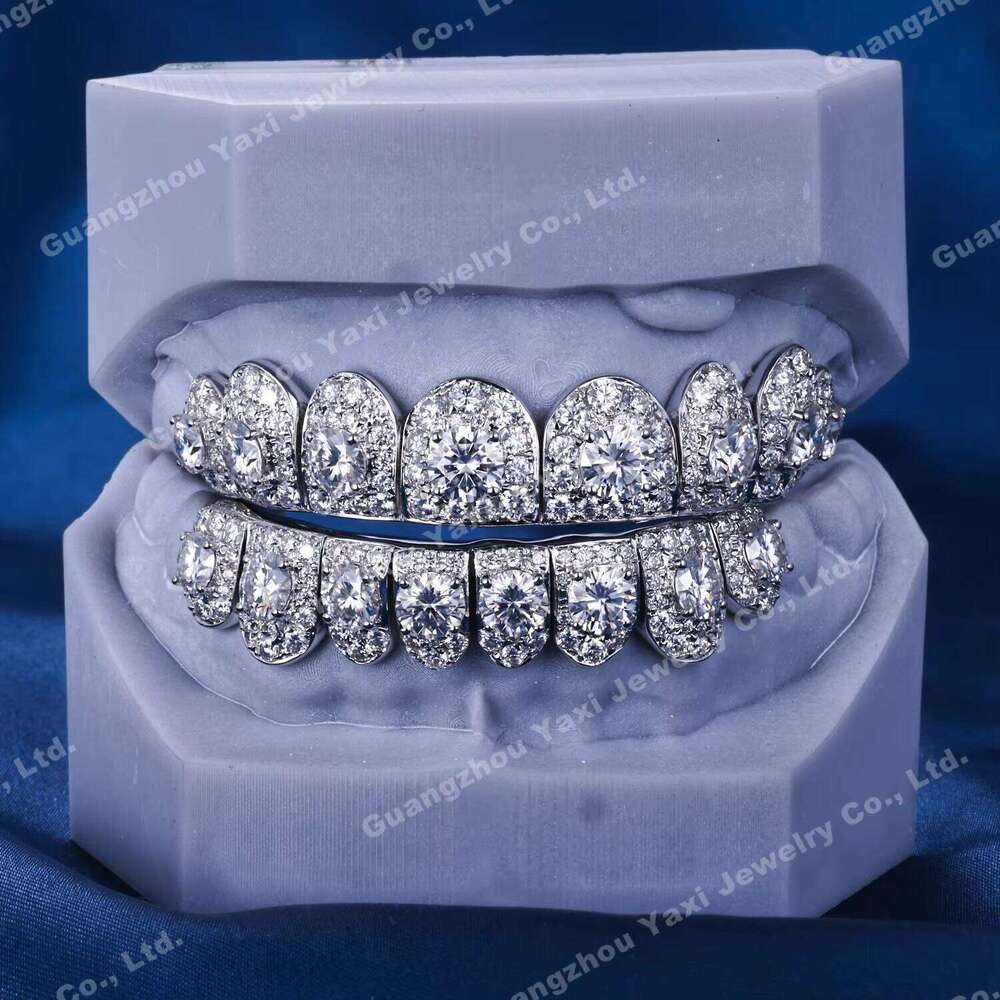 Custom Top Bottom 6 8 10 12 S925 Silver 10K 14K 18K Solid Gold VVS Moissanite Lab Grown Diamond Fine Teeth Grillz For Men Women