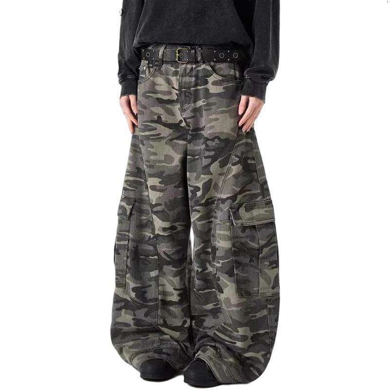 PFNW Camouflage Men Wide-Leg Cargo Pants 2025 Autumn New Trendy Contrast Color High Street Male Trousers