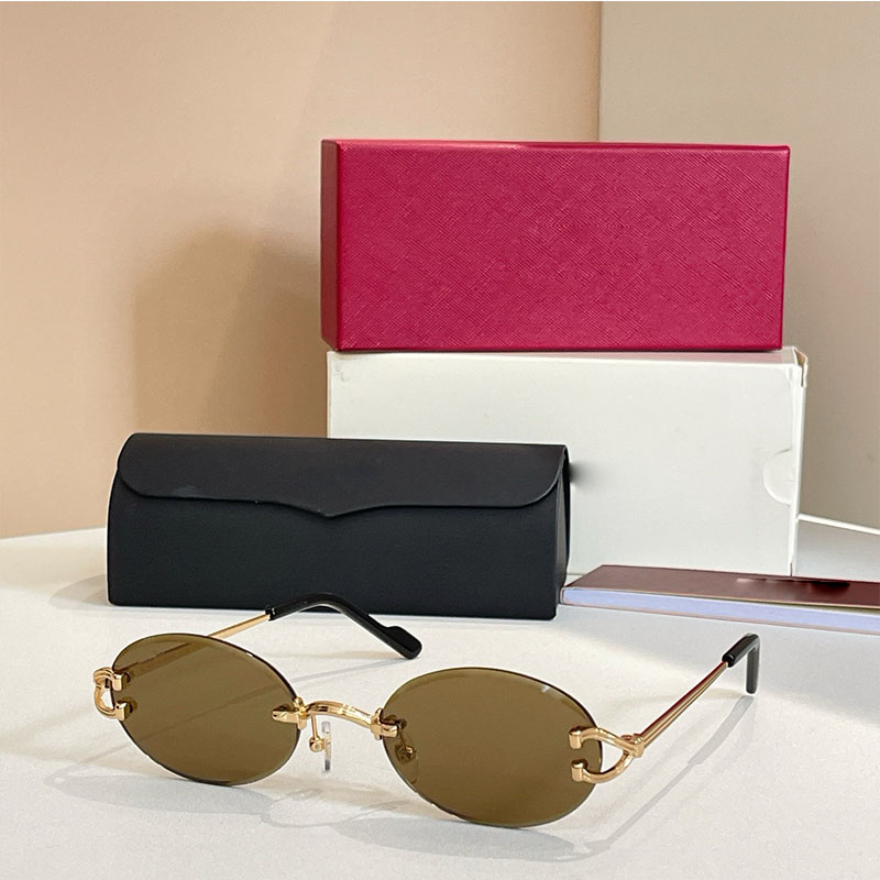 Designer C de motif Sunglasses For Mens Fashionable brown lenses Polarization protection Small oval rimless glasses CT0551S Mens casual eyewear With packaging box