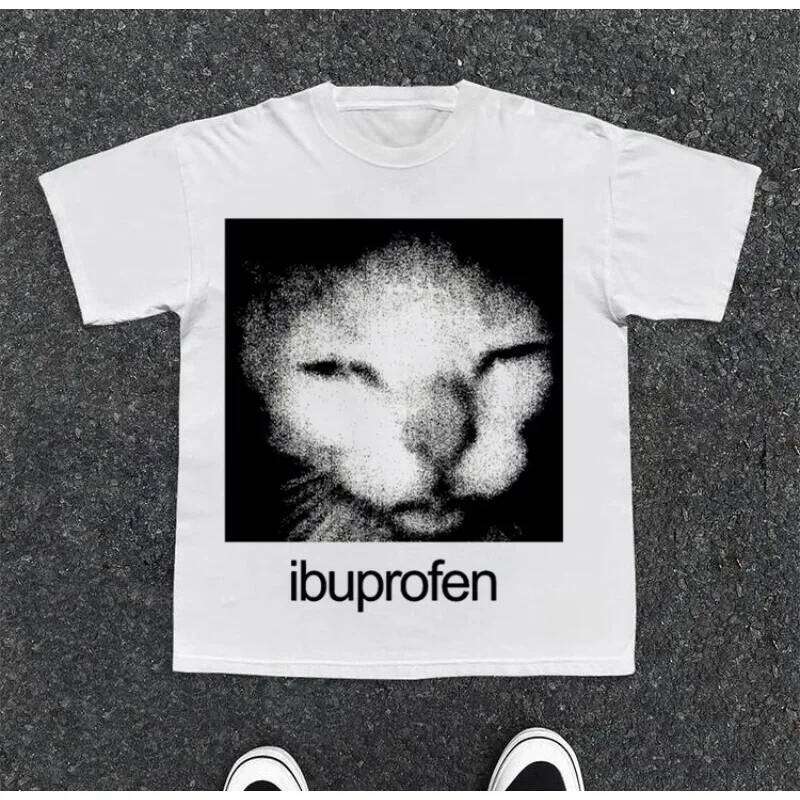 2025 Vintage Funny Ibuprofen Cat Meme Graphic T Shirt Men Women Humor Fashion Y2k Tops Tee Oversized Casual Streetwear T-shirts C260207