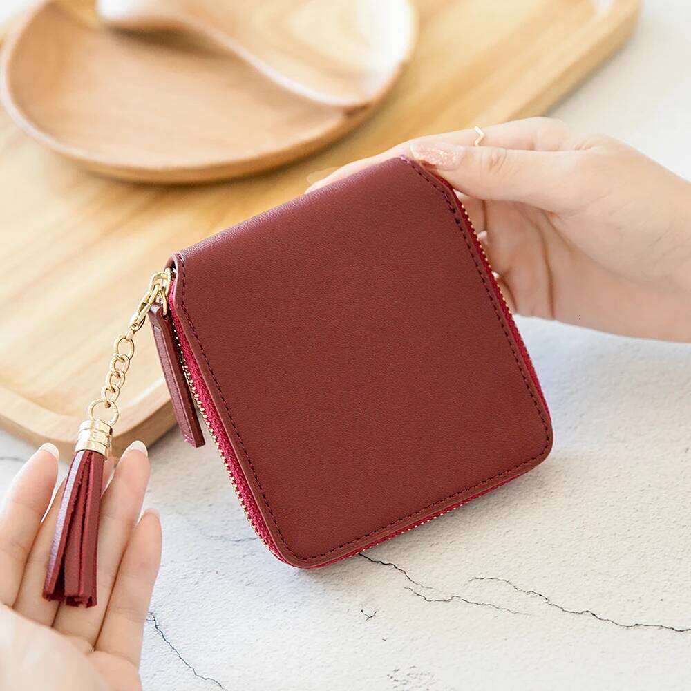 Women's Fringe Square Zipper Short Money Clip, All Simple Card Bag, Multi-functional Fashion Purse, New, 2024 Y260206