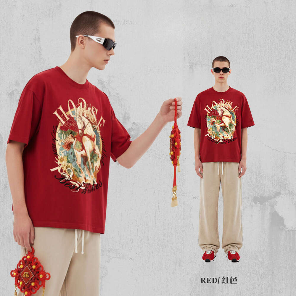 2026 Year Of The Horse Chinese Style Short Sleeve T-Shirt 100% Cotton Breathable Bright Future Print Trendy Versatile Top Luanyun