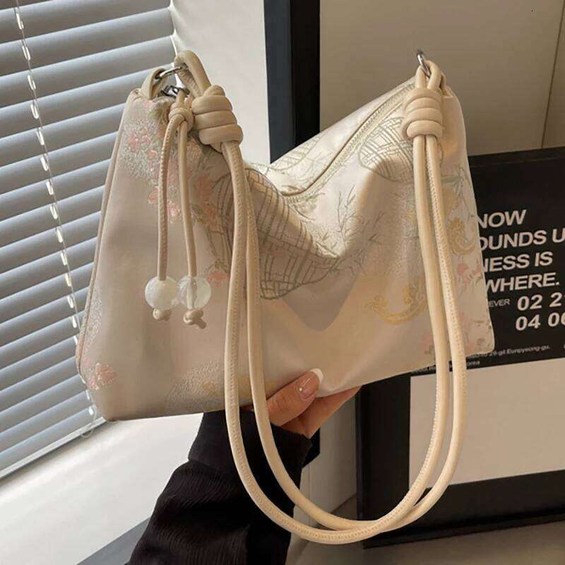 Brand Shoulder Fashionable Chinese Style Polyester Embroidered Tote Bag Large Capacity Women's Armpit Zipper Handbag