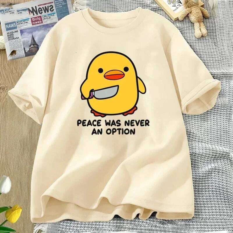 Peace Was Never An Option Cute Animal Tshirt Funny Goose Graphic T Shirts Summer Casual Short Sleeve Tops Women Clothing C260207