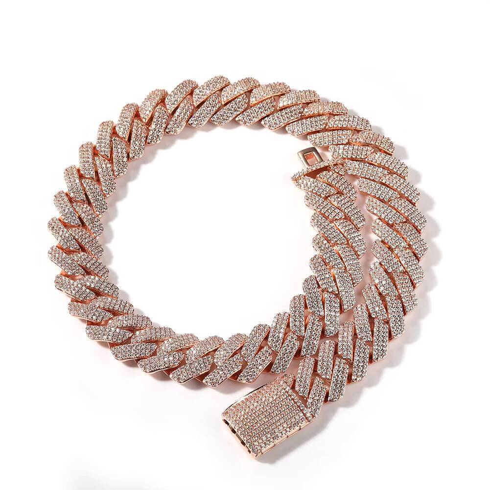 Trendy Rhodium Bling 18k Real Gold Plated vvs moissanite Iced silver Hiphop Jewelry 20mm Heavy Prong Cuban Link Chains
