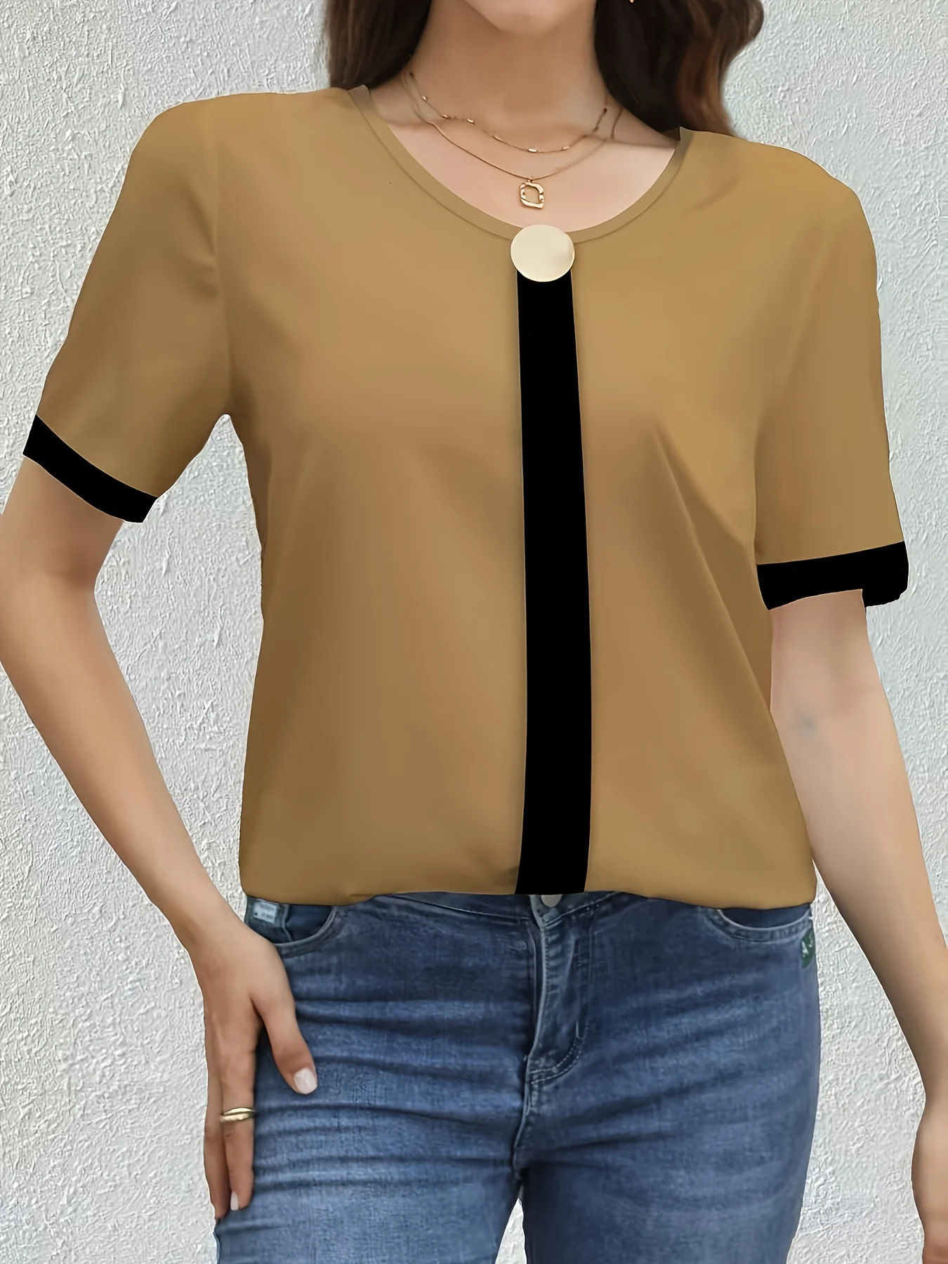 Temperament Loose Woman Shirt Fashion Casual Blouse Elegant short Sleeve Holiday Weekend Top 260207