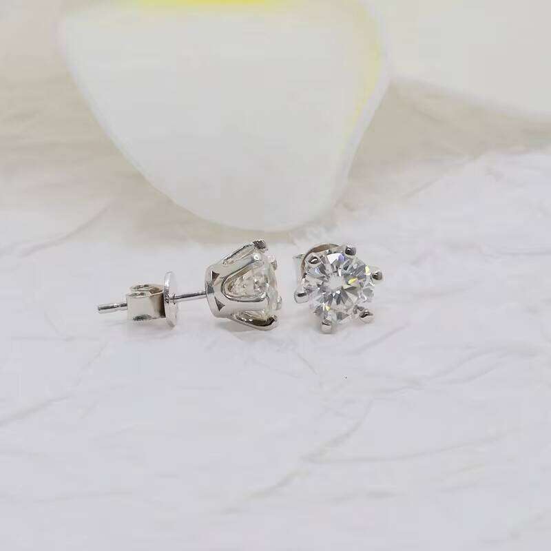 Classic 6 Prongs Stud Earrings 925 Sterling Silver 1Ct 6.5Mm VVS Moissanite Diamond Ear Studs