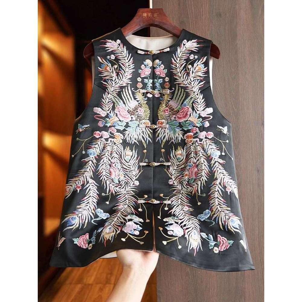 Thin Streetwear Quality Chinese Ethnic Style Jacket Vests For Women Clothing Coats Fashion Clothes Embroidery Casual Vintage
