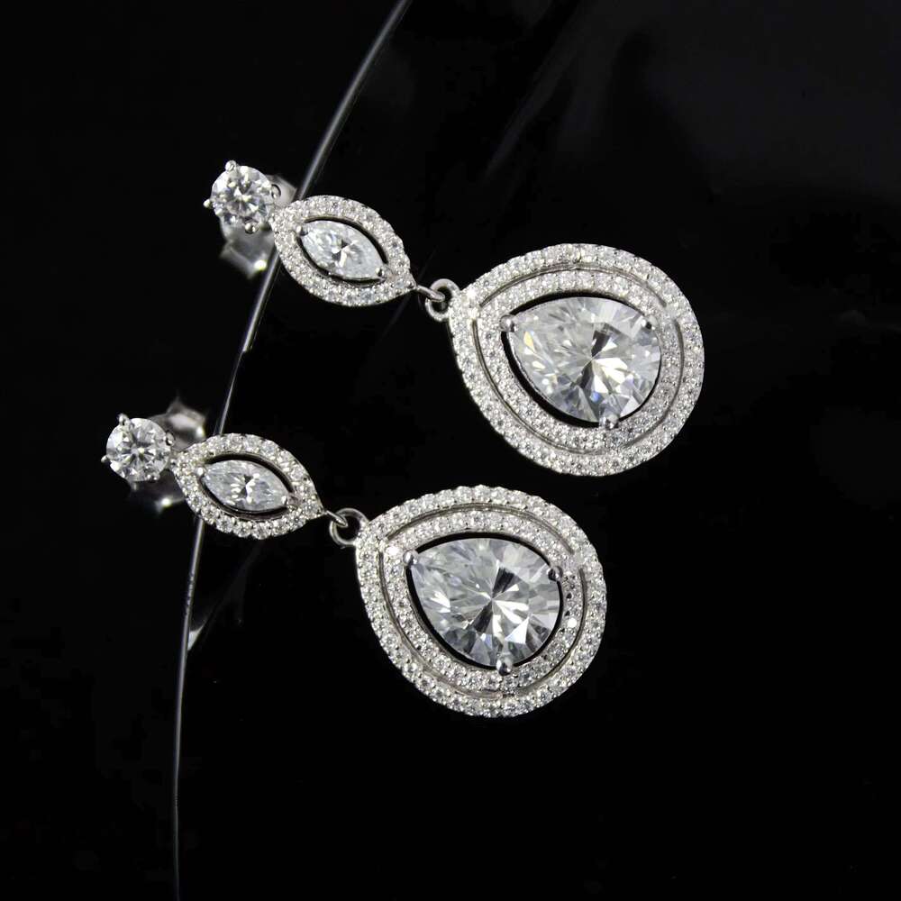 Real Sterling Silver Earring Pear Shape Moissanite 925 Stamped For Party Occasions