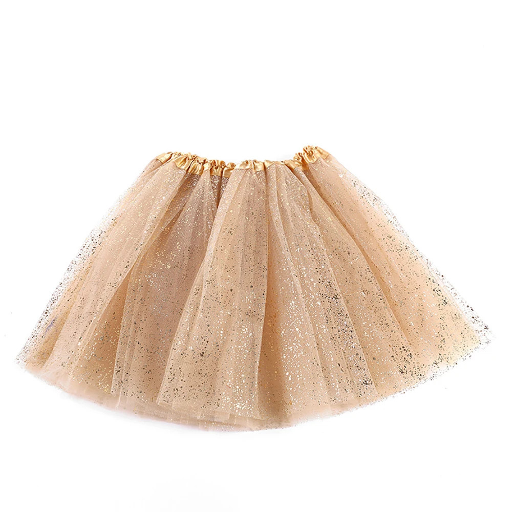 Childrens fashion show Golden Princess dress Cute little girl performing gauze mesh solid color Polyester dance tutu skirt 260207