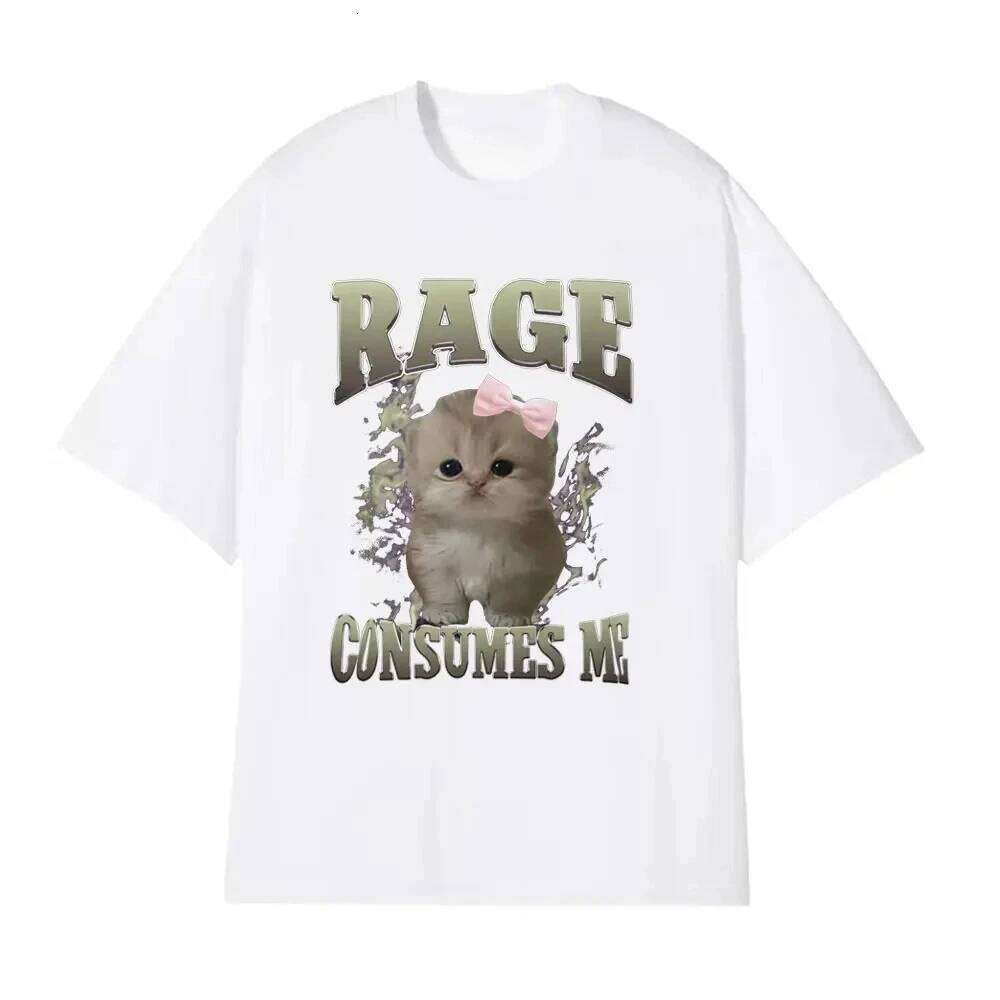 Rage Consumes Me Funny Cat Meme Printed T-shirt Women Fashion Kawaii Casual Loose T-shirts O-Neck Short Sleeve Tee Shirt Unisex C260207