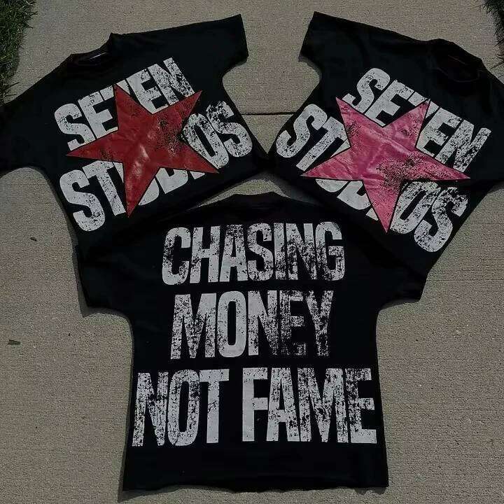 Vintage Chasing Money Not Fame T-Shirt Cropped Tees Co-ed Top Graphic T Shirts Men Clothing Black Casual Crew Neck Tee C260207