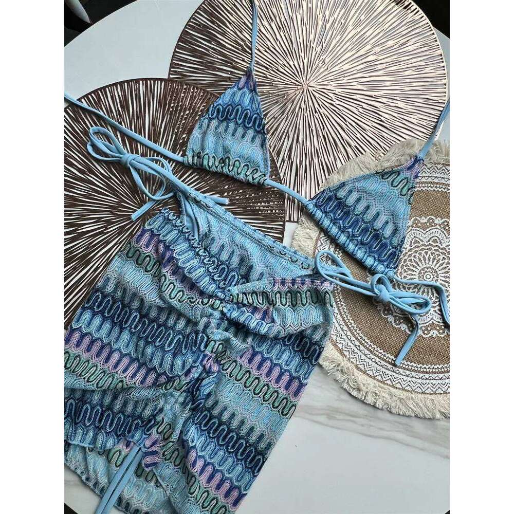 Women Knitted Skirt Three-Piece Set Split Swimsuit Bikini C260207