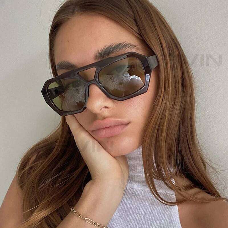Vintage Square Sunglasses for Women Men Thick Frame Double Bridges Eyewear Female Fashion Chic Polygon Sun Glasses Leopard Blue Y260207