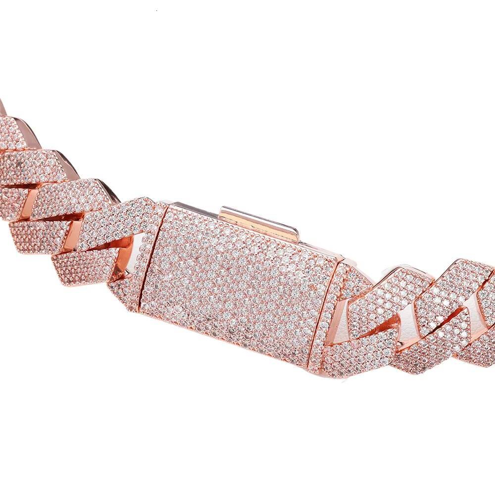 Hip Hop Jewelry 15mm Diamond Cuban Link Prong Chain Women Rose Gold Plated 18K PVD Plated Iced vvs moissanite Miami Cuban