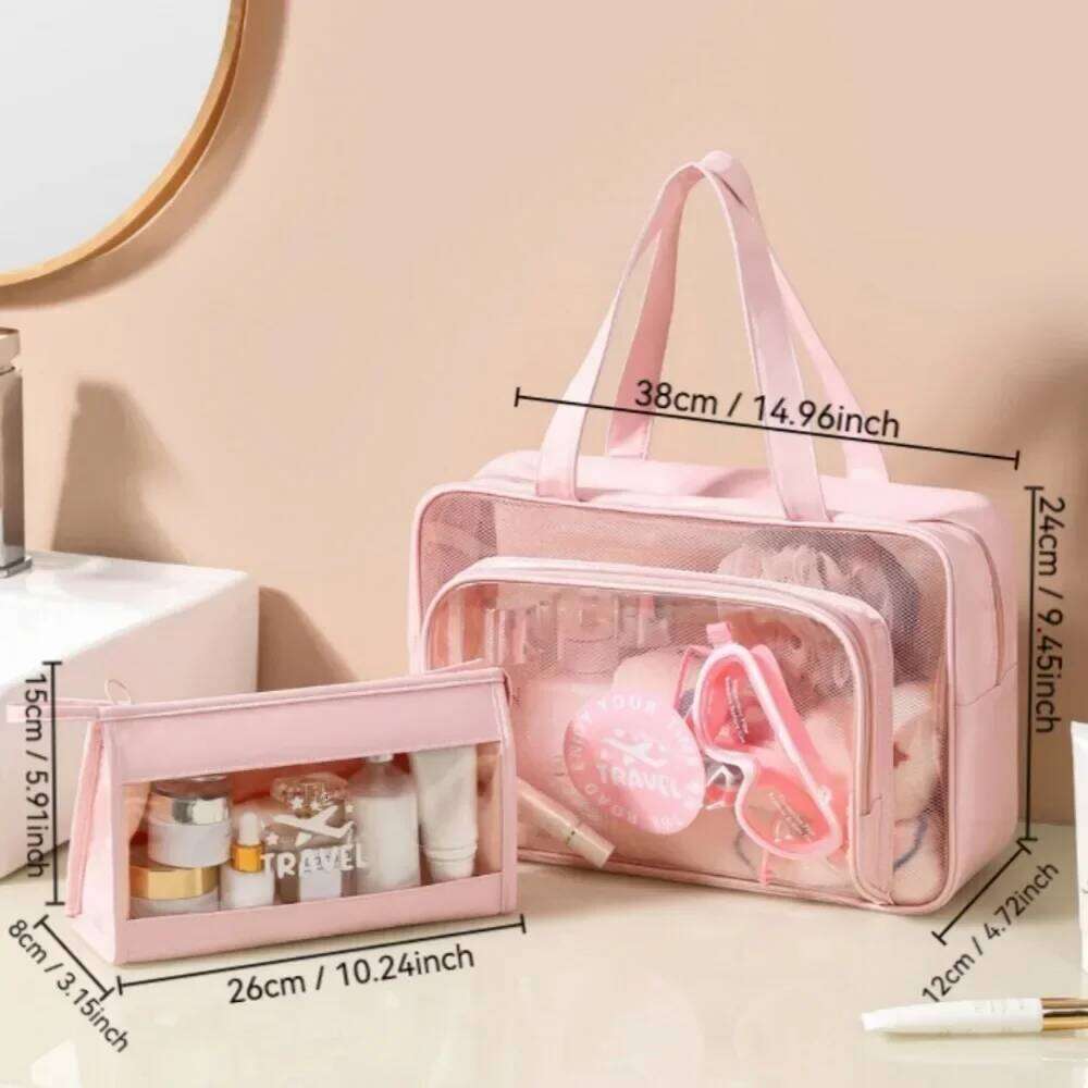 Beach Bag Portable Transparent Clothes Makeup Pouch Shopping Handbag Large Picnic Basket Organizer Travel Essentials Y260206