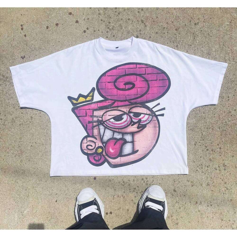 Y2K High Street Fashion O Neck Short Sleeve Cartoon Print Oversized T-shirt for Women Harajuku Hip Hop Vintage Top C260207