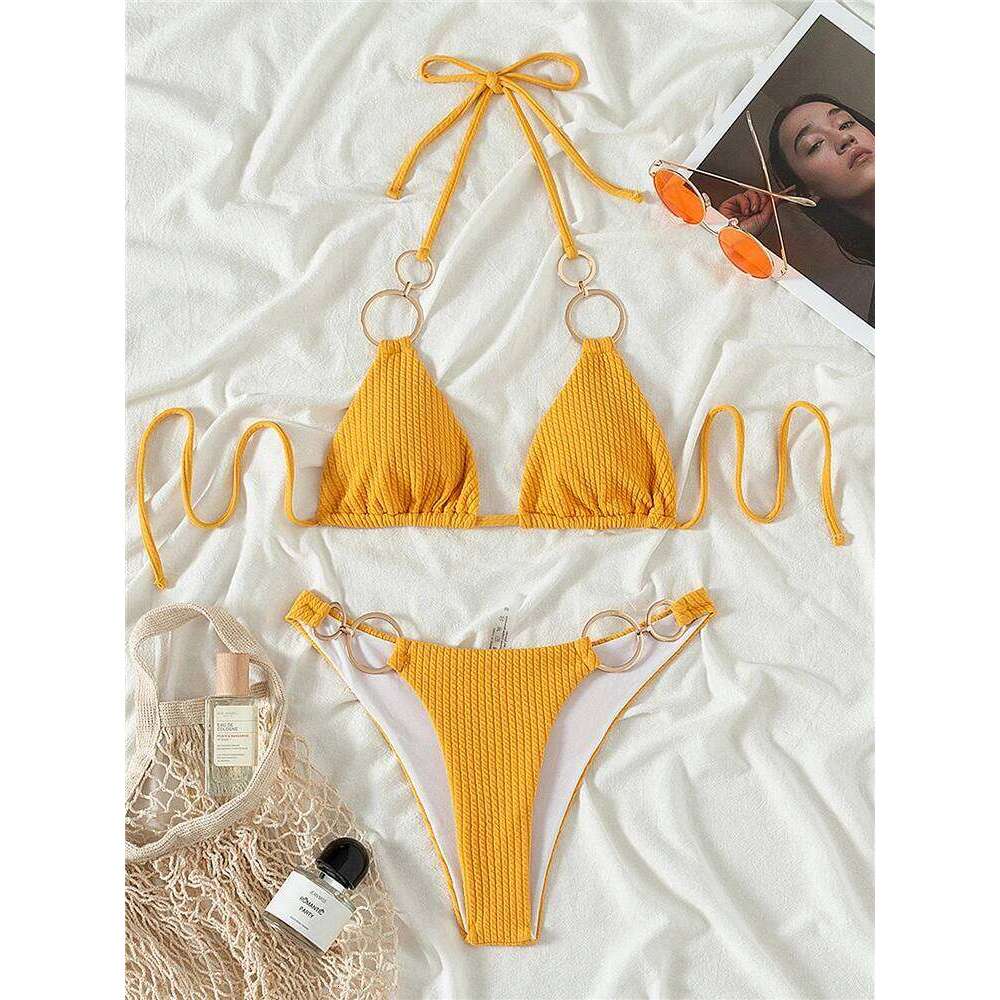 2023 Swimwear Women Sexy Bathing Suit High Waist Biquini Push Up Swimsuit Women's Bikinis Solid Bikini Set 2Pcs B538 C260207