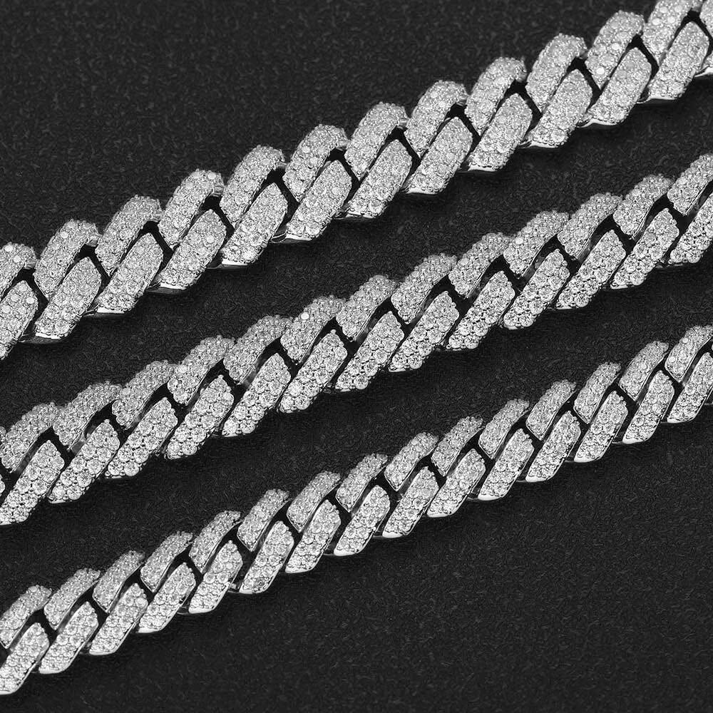 Hip Hop Jewelry 10/12/15/20mm Diamond Cuban Link Necklace for Men Silver Plated Miami Cuban Iced Out vvs moissanite Prong Cuban Link Chain