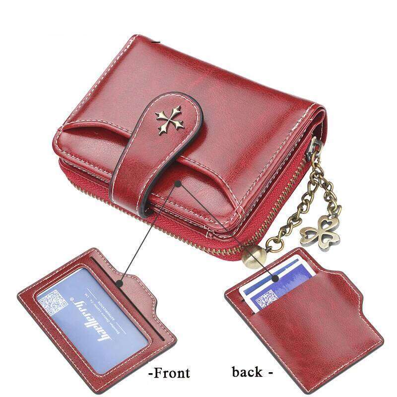 Women's Oil-Waxed Leather Clutch Small Coin Card Holder New Fashionable Buckle Zipper Wallet Y260206