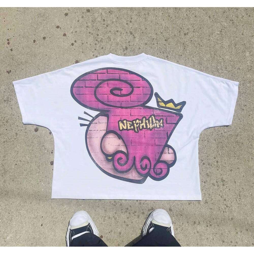Y2K High Street Fashion O Neck Short Sleeve Cartoon Print Oversized T-shirt for Women Harajuku Hip Hop Vintage Top C260207