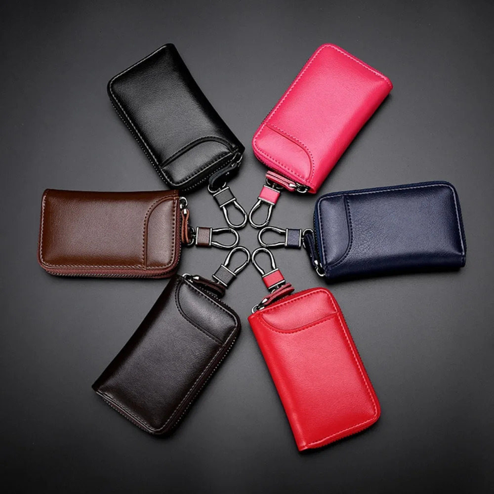 PU Leather Keychain Men Women Key Holder Organizer Pouch Split Car Key Wallet Housekeeper Case Mini Card Bag Key Organizer 260129