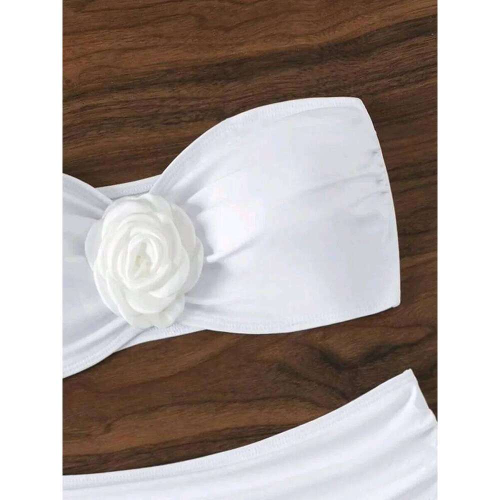 XS - L 3D Flower Bandeau Bikinis Female Swimsuit High Waist Women Swimwear Two-pieces Bikini Set Bathing Suit Swim Lady C260207