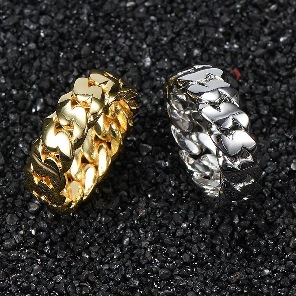 Cross-border European and American hip-hop simple 8mm glossy Cuban chain ring real gold electroplated hipster hiphop mens ring