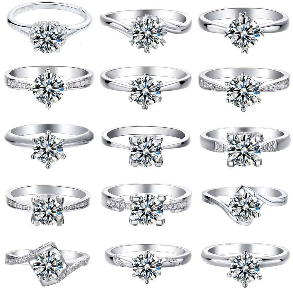 925 Sterling Silver Moissanite Fine Jewelry With 18K White Gold Plating Round Shape Wedding Ring For Women