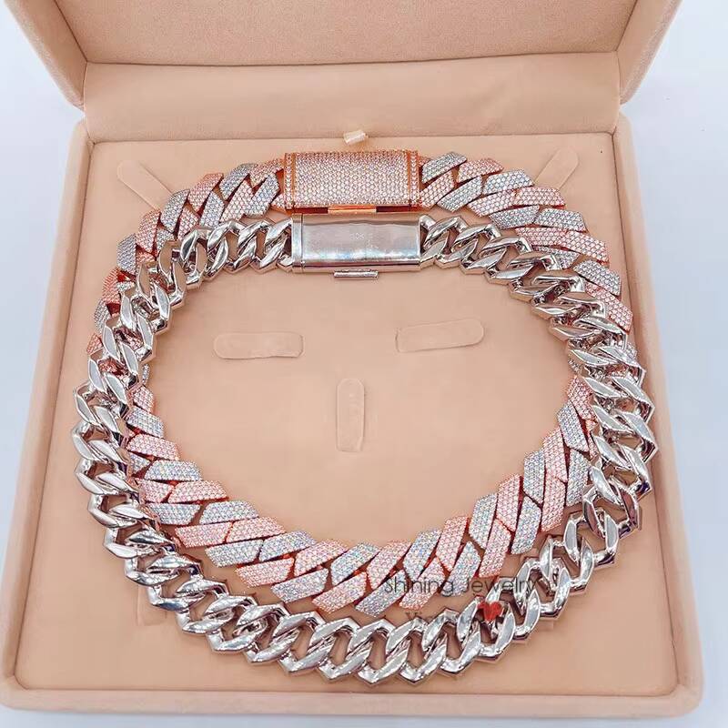 2026 hip hop Iced Out Vvs moissanite 20mm 3 Link Hip Hop Cuban Moissanite