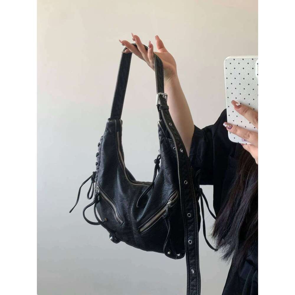 Fashion Punk Style Motorcycle Underarm Bag for Women Messenger large capacity Soft PU leather ladies shoulder bag handbag C260207