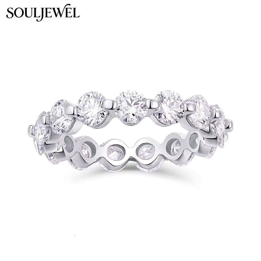 Souljewel Luxury Moissanite Eternity Wedding Ring 925 Sterling Silver Rhodium Plated Round Cut Full Circle Band Women