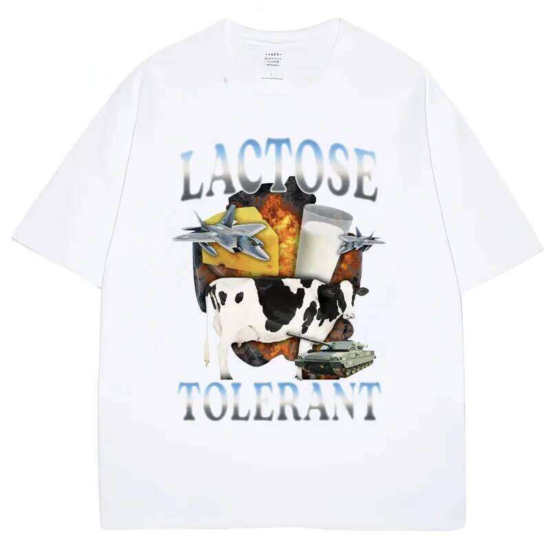 Lactose Tolerant Funny Milk Print Shirt Men Women Retro Fashion Short Sleeve Cotton Summer Casual Humor T Shirts Gifts C260207