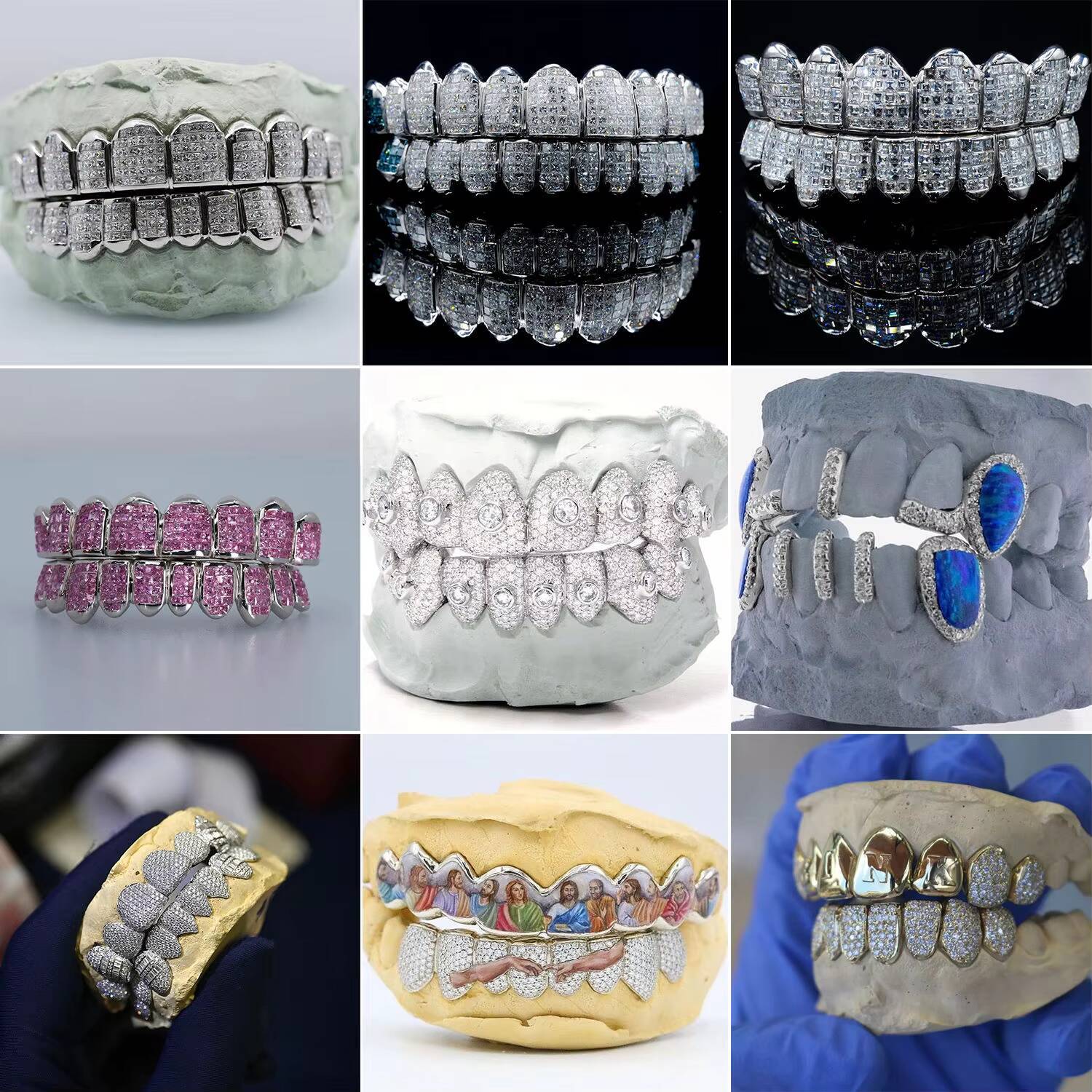 Custom 8 Top 8 Bottom Grills Iced Out 925 Sterling Silver Prong Setting Vvs Moissanite Diamonds Teeth Grillz