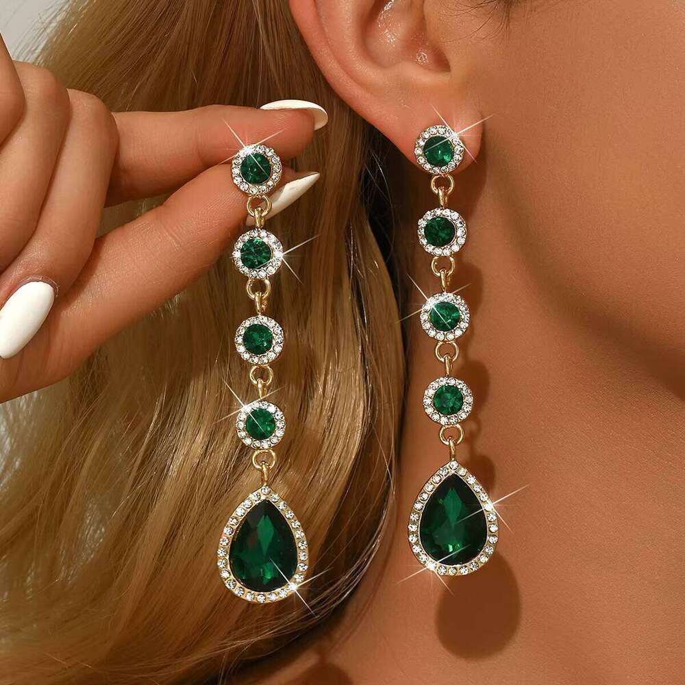 Women's European American Style Luxury Fashion All-Match Long Oval Drop Tassel Earrings Alloy Elegant Artistic Diamond-Set Place