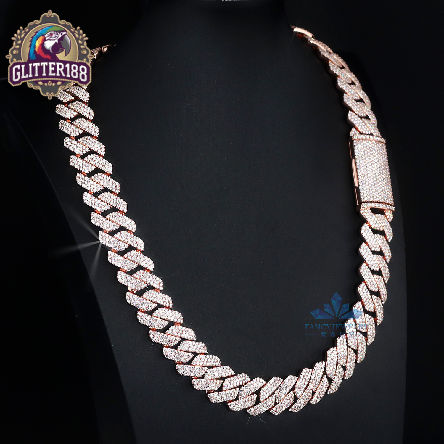 Fine Jewelry 10mm Iced Prong Cuban Link Chain Gold Plated Hip Hop Moissanite Set Wedding Gift Engagement Party