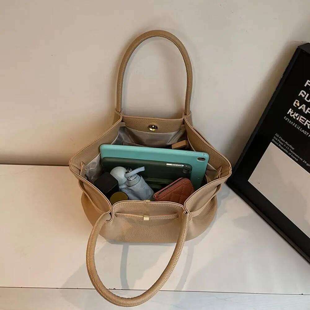 Luxury Lychee Pattern Underarm Shoulder Bags PU Leather Solid Color Women's Handbags Large Capacity Tote Bag Travel C260207