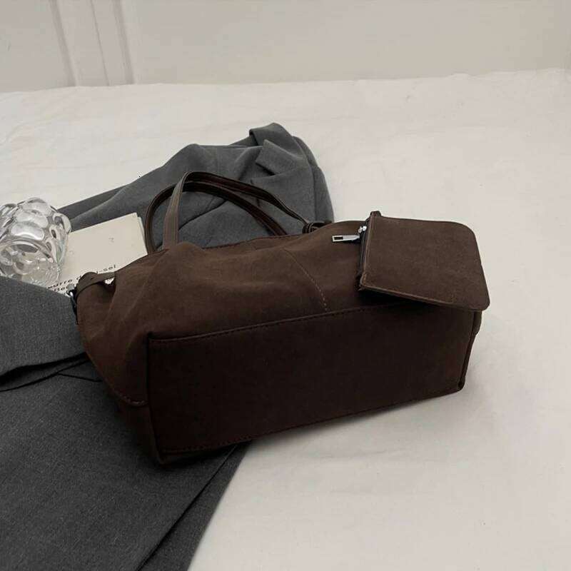 Suede Shoulder Bags for Women Large Capacity Totes Lightweight Underarm Casual Shopper Handbag Solid Color Travel Bucket Bag C260207